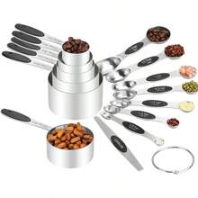 Measuring Cups and Spoons Set, 13 - Piece Stainless Steel Measuring Cup and Magnetic Measuring Spoon Set, Stackable Kitchen Tools and Used Dry Ingredients Black - Acero Inoxidable - Ver 2