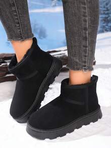 2025 Bottes de neige courtes rétro doublées thermiques pour femmes, bottes fourrées élégantes pour le port en extérieur, doublure en peluche chaude, mode épaisse semelle antidérapante, bottes d'hiver simples à enfiler, convient pour le bureau quotidien, les sorties, les achats, les déplacements, les fêtes, la remise des diplômes, Noël, la Saint-Valentin