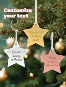 1pc Personalized Tree Star Ornament - 3 Styles, Customizable Text Christmas Star Ornament, First Christmas Gift, Unique Holiday Christmas Tree Ornament, Gift And Keepsake, Personalized Christmas Ornament, Customized Christmas Tree Decoration, Christmas Gift, Personalized Gift - Multicolor - View 2