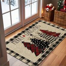 1pc Christmas Doormat, Christmas Tree Decoration Floor Mat, Anti-Slip Christmas Indoor Doormat, Thickened Flannel Material, Soft, Comfortable, Easy To Clean, Suitable For Bedrooms, Living Rooms, Dining Rooms, Bathroom Entrances, Laundry Rooms