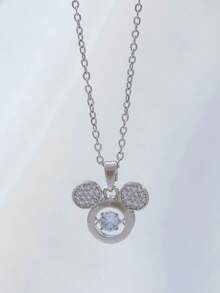 1 chiếc mặt dây chuyền hình chuột Mickey đính đá lấp lánh mới của Disney, nhẹ nhàng, thanh lịch, thích hợp đeo đi làm hoặc dự tiệc, dành cho nữ. - Bạc - Xem 2
