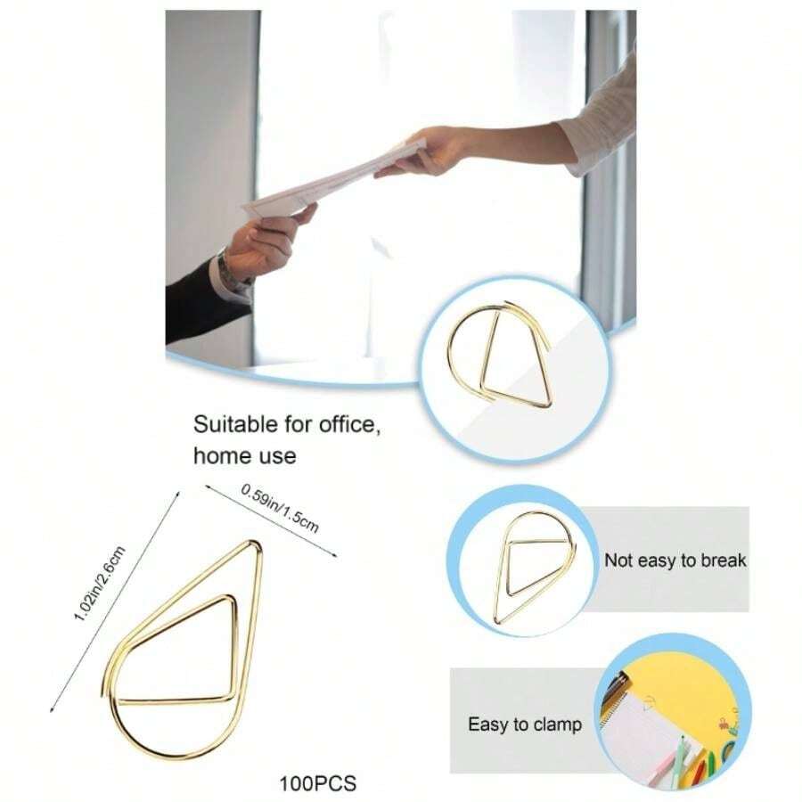 Pcs Small Golden Paperclips Stainless Steel Waterdrop Shaped Paperclips Bookmarks Paper Clips Clamps Memo Paper Photo 15 * 25mm Gold - Gold - View 1