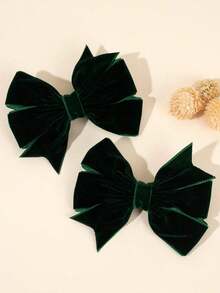 2pcs Dark Green Velvet Hair Bows For Girls Plain Bow Alligator Clips Solid Color Bow Hair Clips Fall Winter Barrettes New Year Gift For Kids Elegant Hairpins Holiday Party Headpiece Kids Baby Hair Accessories - 多色 4 - 查看 2