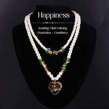 2pcs/Set Natural Crystal & Faux Pearl Double Layer Necklace, Symbolizing Hope And Optimism, Women's Jewelry Gift (Pendant Design/Shape Random)