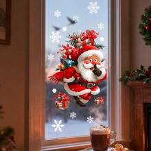 Decorações de janela de Natal, adesivos de janela engraçados de Papai Noel e boneco de neve com flocos de neve, decorações reutilizáveis para festas de Natal e inverno em ambientes internos