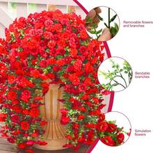 1/2/4 piezas Guirnaldas colgantes de Campanilla de la mañana artificial resistente a los rayos UV con hojas de eucalipto falsas - Decoración de flores de plástico versátil para el hogar, al aire libre, jardín, boda - Adornos florales de margarita para todo el año para diversos tipos de habitaciones - Sin contenedor, perfecto para mejórate pronto, fiestas: Navidad, Halloween, Acción de Gracias, San Valentín, Día de la Madre - Rojo - Ver 5