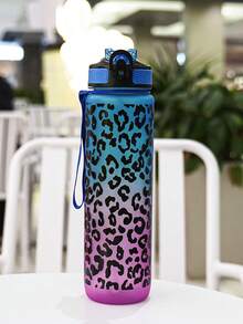 1pc 32OZ (Approx. 1000ml) Leopard Print Tumbler Cup, Stylish Leopard Pattern, With Locking Carabiner Handle Strap, Portable & Durable, Suitable For Outdoor Sports, Running, Fitness, Short-Distance Travel, Camping