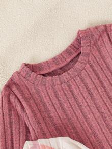 6件套女童情人节爱心印花长袖圆领上衣+修身抓绒裤套装 - 粉色 - 查看 6