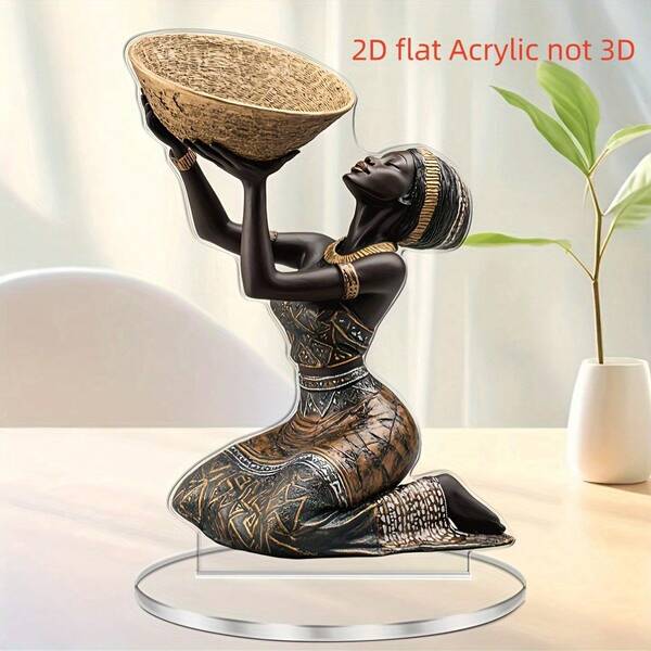 2D Flat, 1pc African Woman Blessing Acrylic Statue - Inspirational Desk Decor, Art Decoration For Home Office, Christmas Gift Idea, No Electricity, African Style Decor, Tabletop Display, Art Design, Intricate Pattern, 2D Flat, Ideal For Christmas