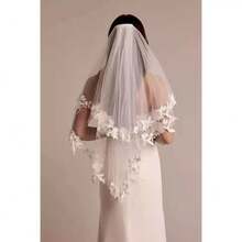 1 pieza Velo de novia de estilo vintage de doble capa, decoración de encaje y flores de alta gama para fotografía