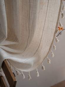 Bubaba 1 件亚麻纹理米色简约卧室窗帘，北欧现代手工刺绣流苏设计家居装饰窗帘，适用于卧室、厨房、餐厅、门、橱柜、窗户、节日装饰，四季皆宜 - 米色 - 查看 1