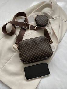 Túi vuông họa tiết cổ điển, túi đeo chéo cổ điển dành cho nữ có mặt dây chuyền. - Cà phê - Xem 4