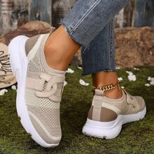 Women's Knitted Elastic -On Casual Sneakers, Minimalist Versatile Lightweight Comfortable Soft-Sole Sock Shoes, Mesh Breathable Non- Running Shoes - Beige - View 2