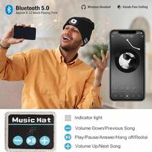 1顶带灯蓝牙针织帽，USB充电，内置6颗LED手电筒，无线耳机，男女通用，酷炫礼物，保暖冬季帽，适合滑雪、狩猎、露营、徒步、跑步、钓鱼等户外活动。 - 彩色 - 查看 5