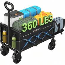 Wagon Cart Foldable Collapsible Wagon Cart With 360 LBS Max Load And Expandable Storage 90L Foldable Grocery Cart With 2 Cup Holders For Outdoor Groceries Garden And Camping