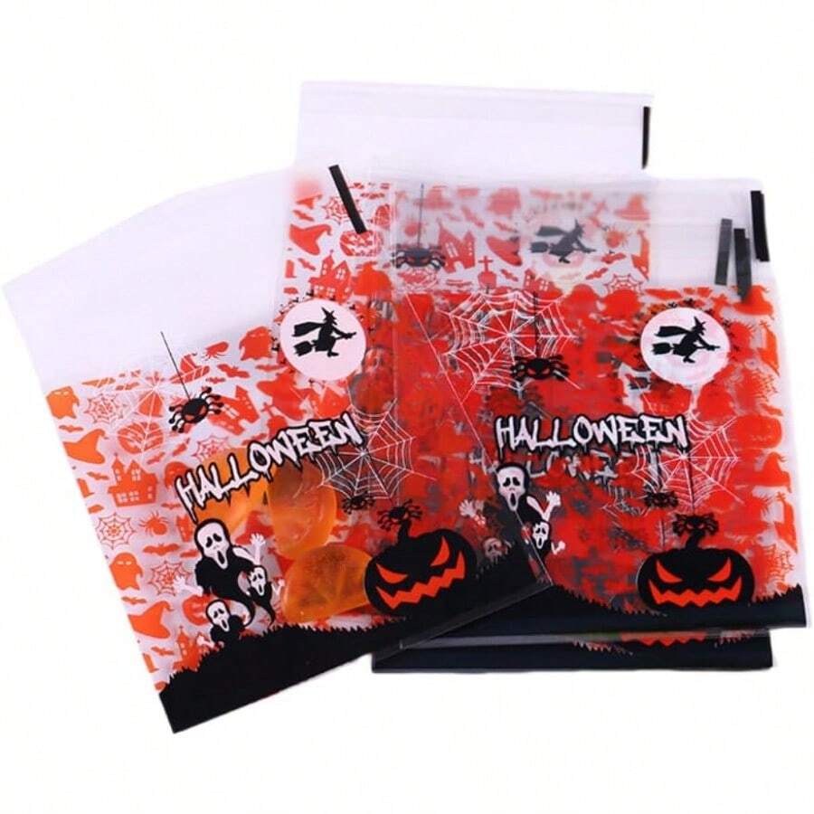 100 PCS Halloween Treat Bags With Self-Adhesive Closure 4x4 Inch Cellophane Candy And Cookie Goodie Bags For Halloween Party Favors Ideal For Costume Events Trick-Or-Treating And Themed Celebrations Convenient And -Friendly Packaging Solution