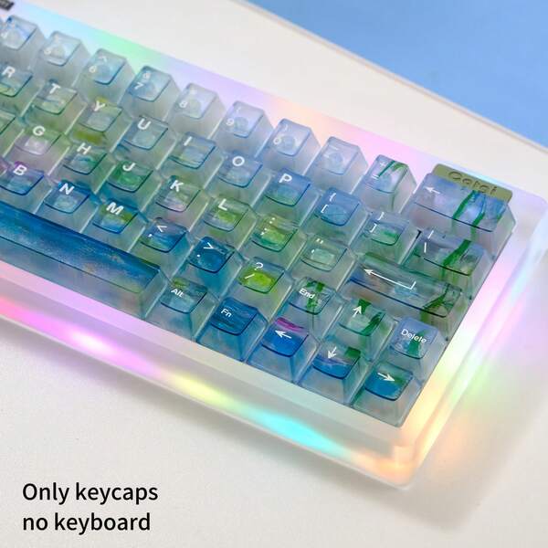 122 Keys ABS Frosted Lotus Pond Moonlight Keycaps, Cherry Profile, High Quality Customized Design, Compatible With MX Mechanical Keyboards, Fits 61/64/75/87 Keys Mechanical Keyboards