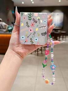 1 pezzo di custodia pieghevole per telefono in materiale PC opaco con elementi decorativi floreali carini, abbinata a un braccialetto dello stesso colore, in grado di proteggere e prevenire la caduta: compatibile con Samsung Galaxy Z Flip 3/Z Flip 4/Z Flip 5/Z Flip 6/Z , OPPO Find N3 Flip, Razr 50 Ultra, Razr 60 Ultra, Razr 60, Razr 50, MIX Flip, Galaxy Z Flip7 FE