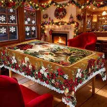 1PC Fall Tablecloth, Autumn Pumpkins Sunflowers Turkeys Maple Leaf Print Decorations, Vintage Rectangular Round Table Cover, Garden Dinner Party Thanksgiving Party Holiday Decoratison, Ecorating Interior Table ClothDecor For Home Kitche - Brown - View 1