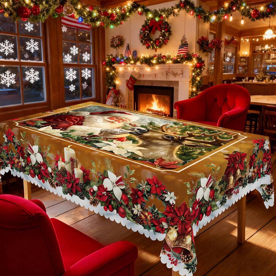 1PC Fall Tablecloth, Autumn Pumpkins Sunflowers Turkeys Maple Leaf Print Decorations, Vintage Rectangular Round Table Cover, Garden Dinner Party Thanksgiving Party Holiday Decoratison, Ecorating Interior Table ClothDecor For Home Kitche - Brown - View 1