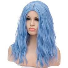DONEUSTAR  Blue Wig For Women Synthetic Cosplay Wig For Halloween Costume Party Blue Curly Wavy Wigs Colored Wigs For Girl 18 Inch - LightBlue - Xem 2