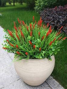 6 Pieces Lavender Flowers - Artificial Fake Outdoor Plants And Flowers For Spring Decoration, Festive Occasions, Daily Life, Romantic And Cute Country Style Decoration. Artificial Imitation Of True Lavender Grass, Realistic Green Plants, Realistic Plastic Plants In Purple Color. Suitable For Home, Outdoor Planting, Windows, Courtyards, Gardens And Decoration Of Flower Pots. UV-Resistant. - Red - View 4