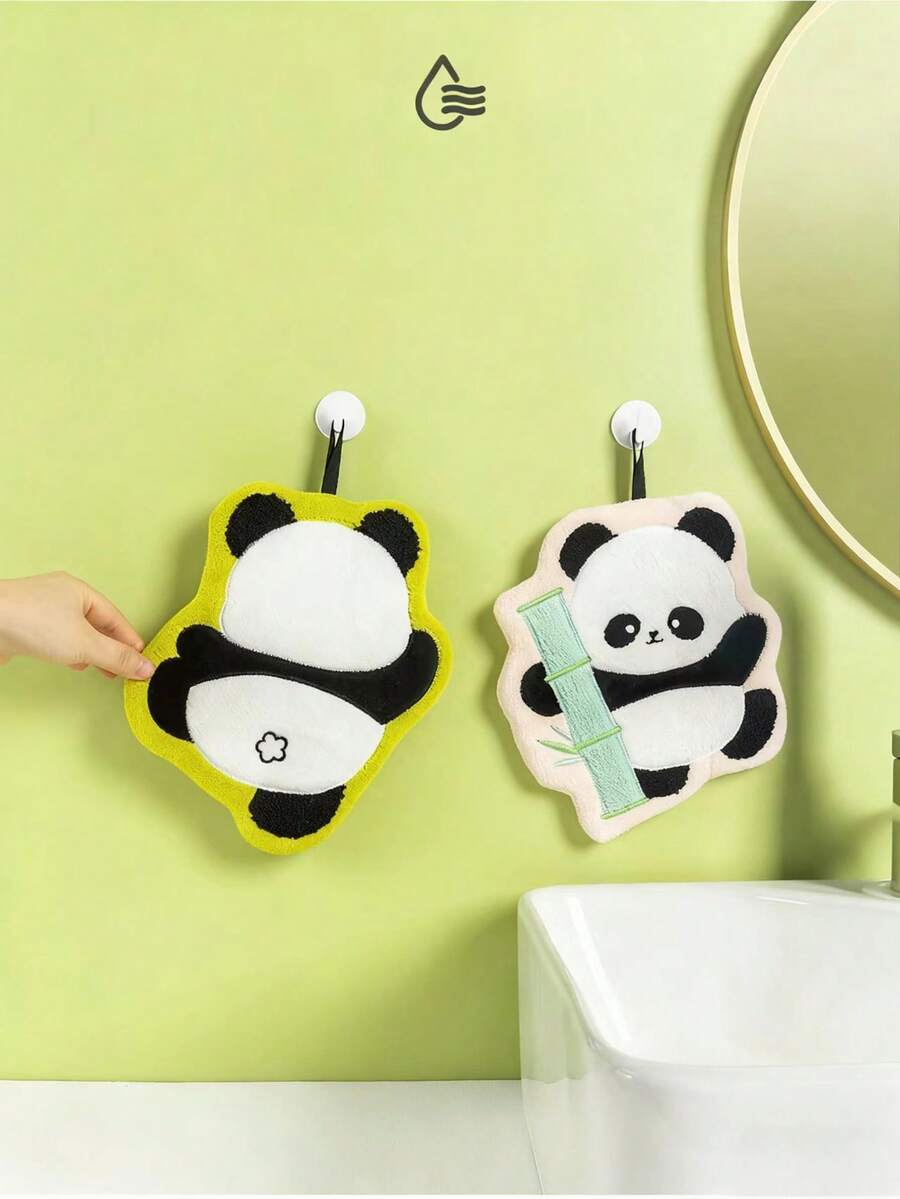 1条装大熊猫图案毛巾，加厚吸水珊瑚绒材质，新款设计，可作手巾、厨房抹布，柔软吸水速干毛巾 - 彩色 - 查看 1