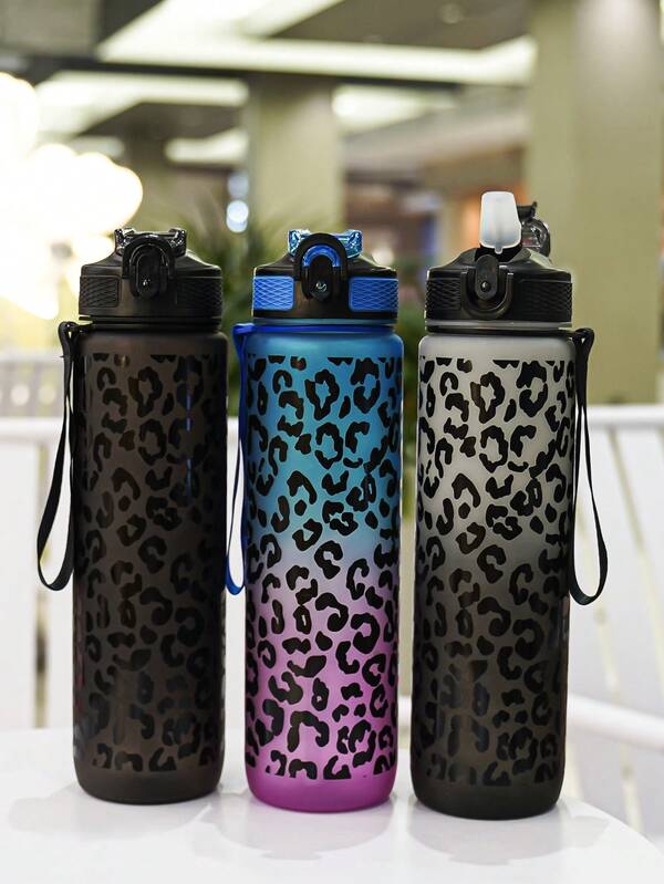 1pc 32OZ (Approx. 1000ml) Leopard Print Tumbler Cup, Stylish Leopard Pattern, With Locking Carabiner Handle Strap, Portable & Durable, Suitable For Outdoor Sports, Running, Fitness, Short-Distance Travel, Camping