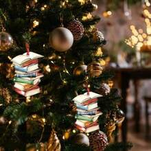 1Pcs Multicolour Book Stack Ornament For Christmas Tree Book Lover Pendant Decoration Decorative Hanging Ornaments For Car Rearview Mirror Charm Flat Hanging Ornament Xmas Festival - Perfect For Holiday Home Decor Gift Idea And Festive Seasonal Display