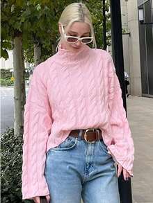 Fashionable Turtleneck Cable Knit Sweater, Soft And Comfortable, Suitable For Casual Commute And Travel In Autumn/Winter