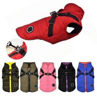 Small Dog Winter Clothes With Harness Vest, Pet Warm Padded Coat