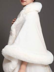 1 件黑色巴洛克风格时尚公主新娘毛皮披肩，薄厚混合披肩，适合婚礼保暖毛绒披肩，女士秋季服装 - 黑色 - 查看 16