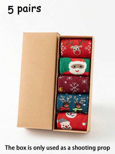 5 Paar unisex Weihnachtssocken, Feiertags-Weihnachtsmann, Schneemann, Rentier Socken, bequeme Herbst/Winter Festtagssocken