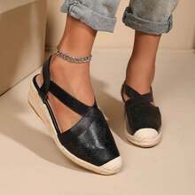 Closed Toe Shiny Rubber Breathable Deep Instep Fashion Lightweight Hemp Rope Wedge Sandals For Women - Black - View 6