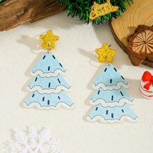 1 Pair Cute Acrylic Colorful Christmas Tree Dangle Earrings, Suitable For Girls Daily Wear, Holiday Accessories, Also Can Be Used As Gifts