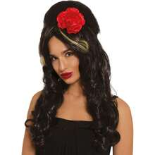 Fiestas Guirca Parrucca Pop-Star con Fiore per Ragazze, Costume per Festa per Bambini, Abito Accattivante e Glamour con Dettaglio di Fiore Rosso, Perfetto per Compleanni, Feste a Tema e Celebrazioni - Multicolore - Visualizzare 3