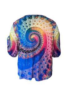 女士印花V领中袖休闲T恤，夏季度假款 - 紫色 - 查看 2