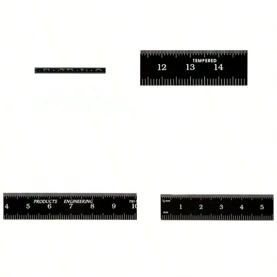 752 - 300EZ, regla rgida de 300 mm, mtrica mm, 0, 5 mm, 0, 5 mm, fabricada en Estados Unidos, acero inoxidable, cromo negro - Negro cromado + 751-150EZ, regla flexible de 150 mm, métrica - Ver 1