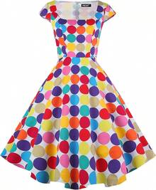 PUKAVT Cocktail Party Dress 1950 Retro Swing Dresshalloween - P-金格子 - 查看 2