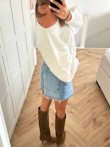 Women's Off-Shoulder Knit Cropped Pullover Sweater With Puff Sleeves, Medium Stretch