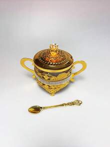 一套带盖和勺子的金属欧式图案糖杯，时尚几何厨房派对野餐创意调味糖果奶油罐储物罐，厨房、圣诞礼物、学校用品