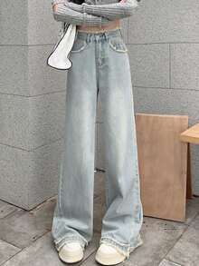 高腰流苏下摆喇叭修身百搭女式牛仔裤，休闲春季款 - 藍色 - 查看 3