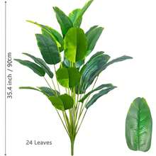65-90-142厘米/55.9英寸，24片叶子的大型热带棕榈树，人造香蕉叶，触感逼真，塑料蝴蝶兰植物，适合家庭花园 - 橄欖綠 - 查看 13