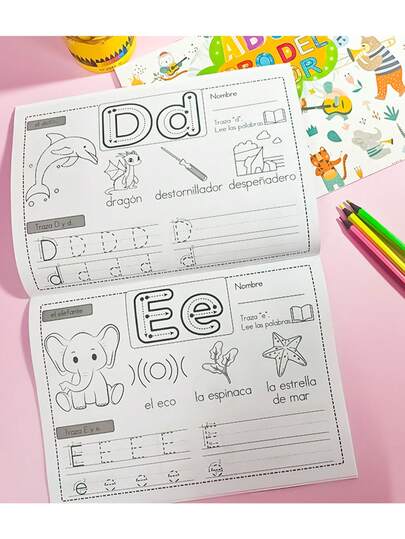 1 pieza de libro de colorear y trazar el alfabeto español de 32 páginas para niños, cuaderno de actividades educativas con ilustraciones adorables, perfecto para el aprendizaje temprano y la práctica de caligrafía para niños pequeños, un regalo ideal para que los preescolares aprendan letras y vocabulario, regalos de cumpleaños para invitados, regalos de Navidad para útiles escolares, regalos de cumpleaños para niños invitados, útiles escolares, regalos de vuelta a clases