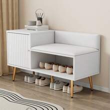 Modern, Luxurious Shoe Chest In White With Storage Space, Upholstered Bench, And Backrest - Shoe Rack With Metal Handles And Metal Legs - Perfect For The Entrance Area - Dimensions: W100/D40/H58 Cm - 白色 - 查看 5