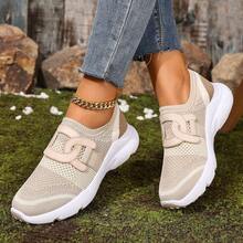 Women's Knitted Elastic -On Casual Sneakers, Minimalist Versatile Lightweight Comfortable Soft-Sole Sock Shoes, Mesh Breathable Non- Running Shoes - Beige - View 1