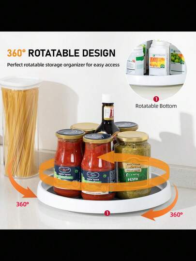 1 pièce Plateau tournant rotatif, un plateau de rangement pour divers condiments, huile, sel, sauce et vinaigre dans la cuisine, un plateau tournant antidérapant pour ustensiles et bouteilles d'assaisonnement, tournez doucement le plateau, sortez-le facilement, pas de coins morts à nettoyer, facile à rincer, vie raffinée, profitez du temps. Convient pour les salons, salles de bains, armoires, réfrigérateurs et tables à manger, accessoires de rangement de cuisine à la maison.
