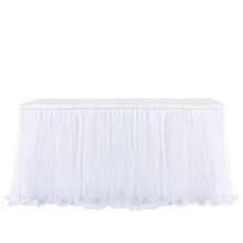 1pc White Sheer Ruffle Party Table Skirt, Suitable For Rectangle And Round Dining Tables - Perfect For Birthday Parties, Weddings, Bridal Showers, Cake Tables, And All Celebration Events - White - View 5