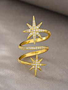 1pc Micro-Inlaid Zirconia Ring, Suitable For Women's Daily, Dating, Vacation, Wedding Wear - Gold - View 4