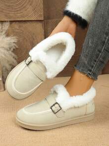 Minimalist -On-On Snow Boots, Women's Black & Brown Suede Boots With Soft Lining And Buckle Decor, Cloud-Like Comfortable Winter Boots - Beige - View 3